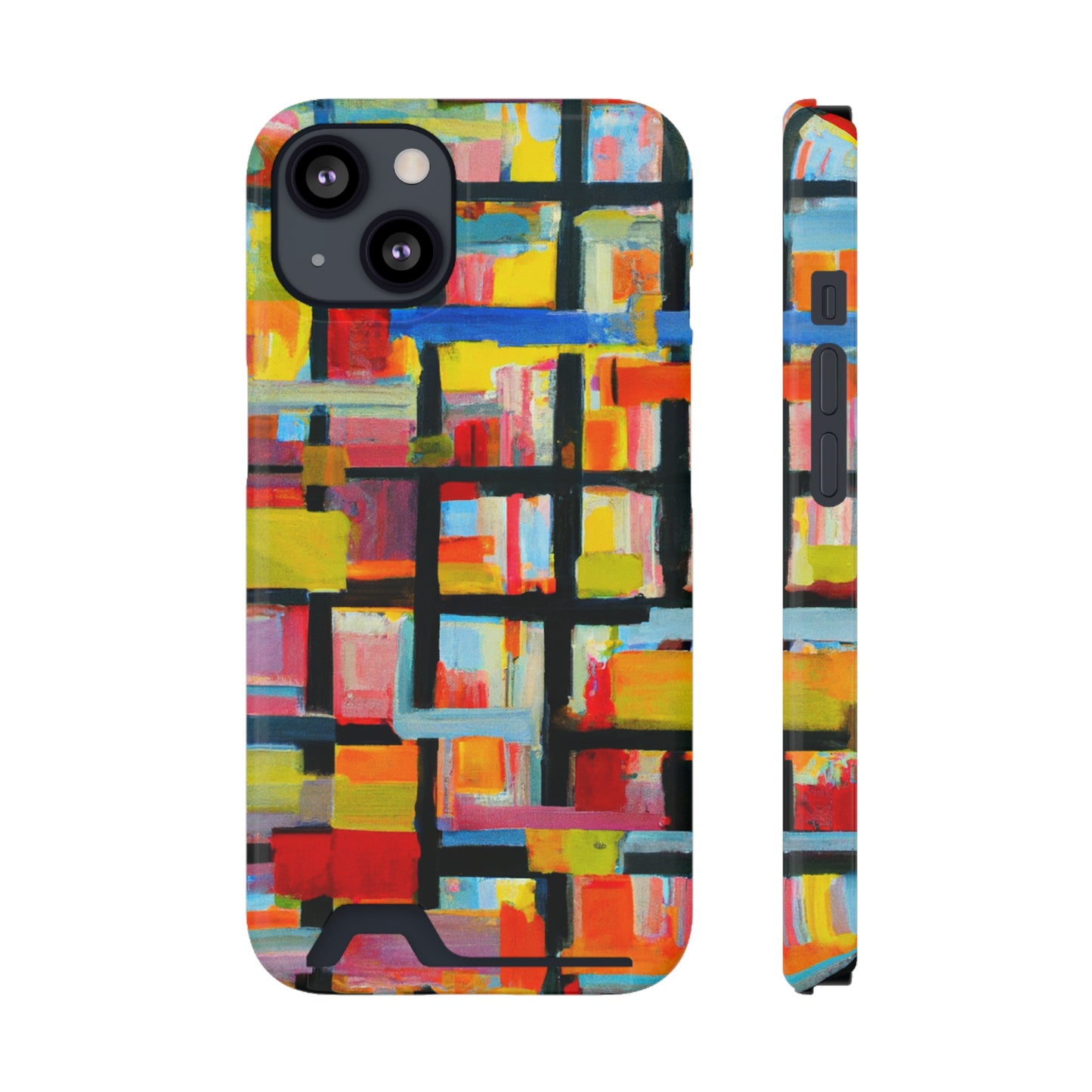 iPhone 13 and Samsung S21, S22 Cases with Card Holder Ft Abstract Bricks
