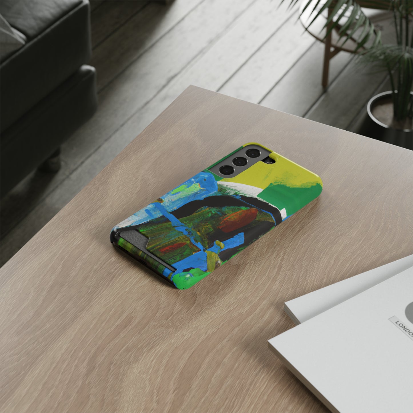 iPhone 13 and Samsung S21, S22 Cases with Card Holder Ft. Abstract River
