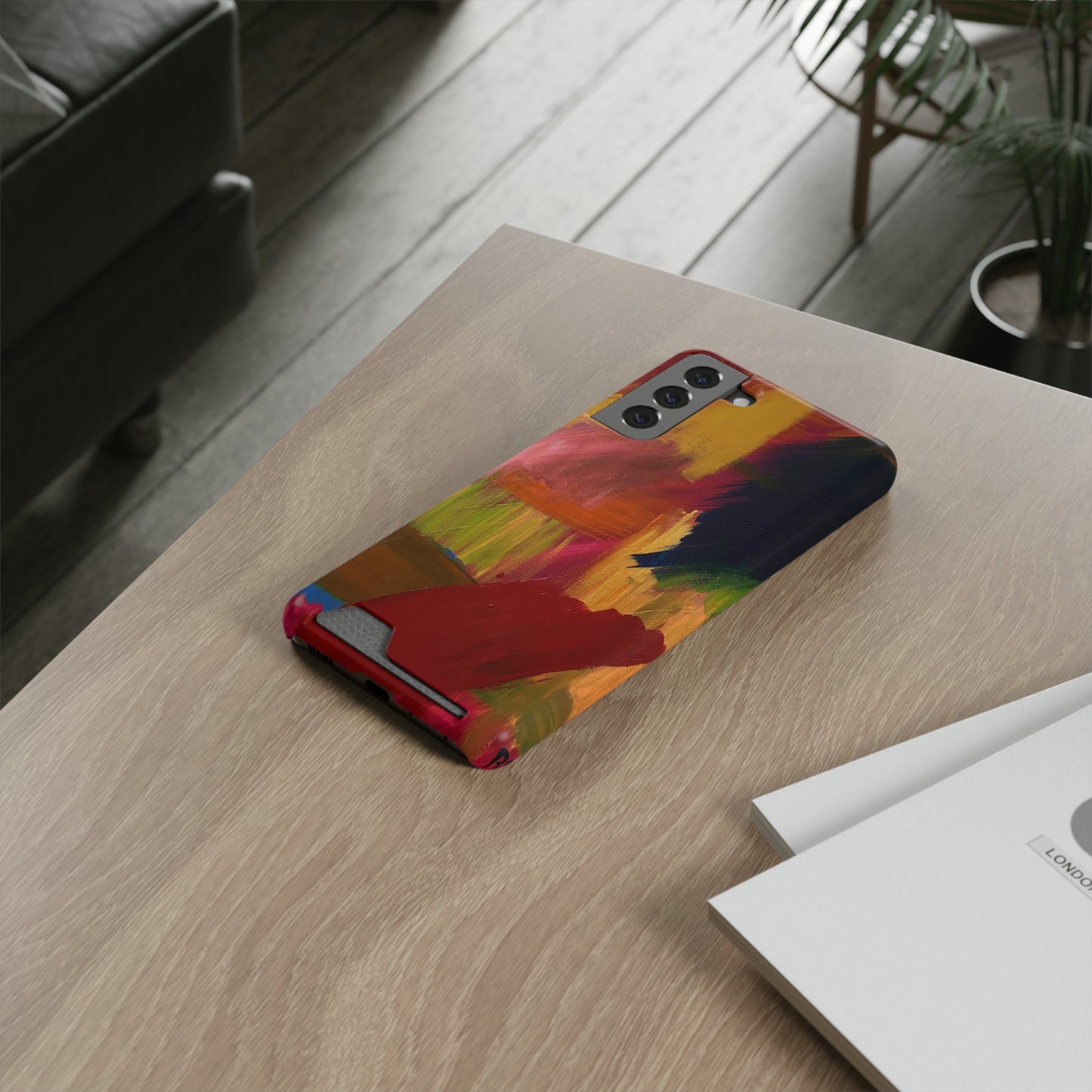 iPhone 13 and Samsung S21, S22 Cases with Card Holder Ft. Abstract Red