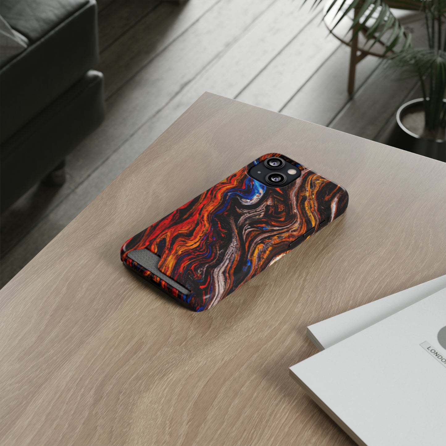iPhone 13 and Samsung S21, S22 Cases with Card Holder Ft. Abstract Petrified Wood