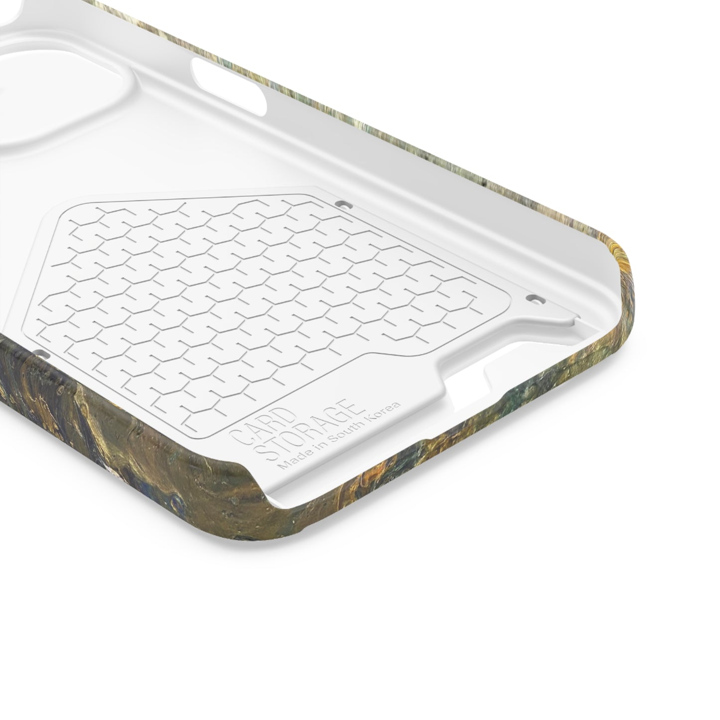 iPhone 13 and Samsung S21, S22 Cases with Card Holder Ft. Abstract Acrylic Gold Waterfall