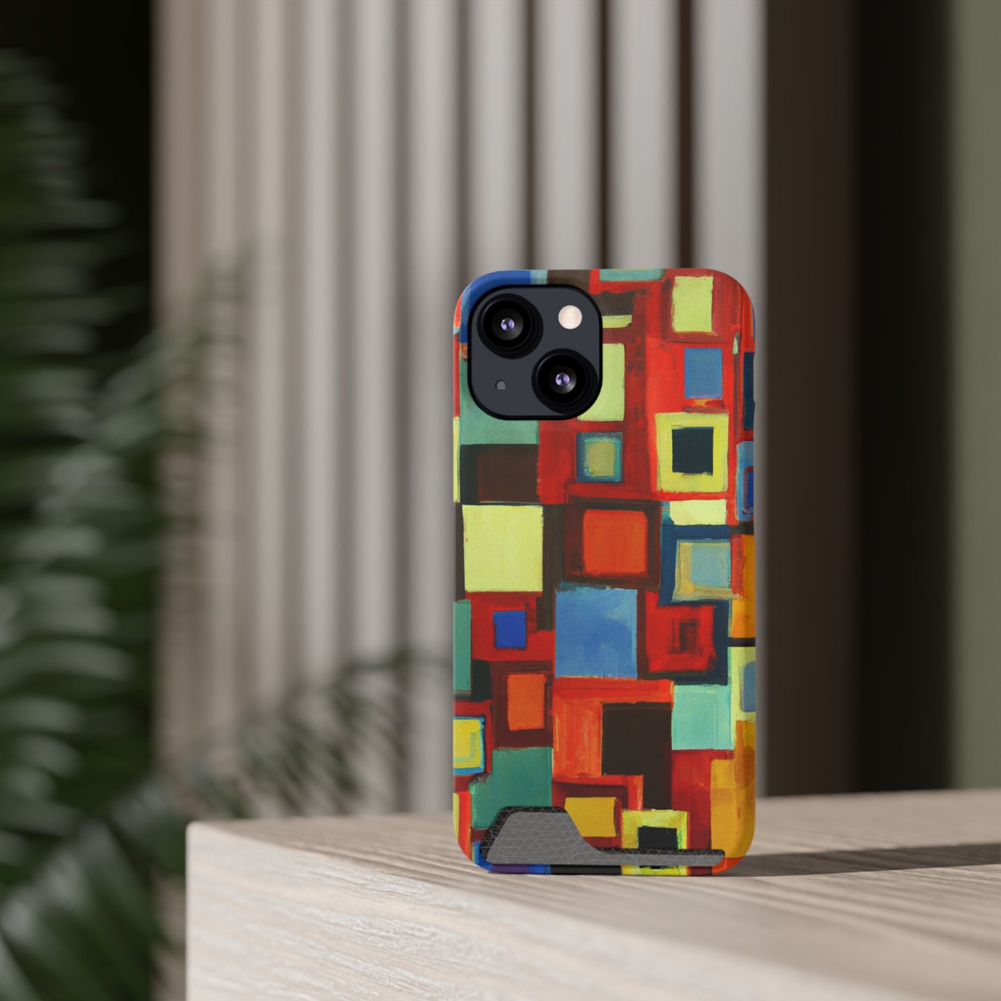 iPhone 13 and Samsung S21, S22 Cases with Card Holder Ft. Abstract Squares