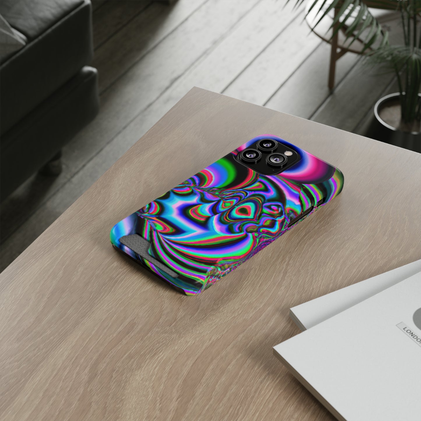 iPhone 13 and Samsung S21, S22 Cases with Card Holder Ft. Abstract Time