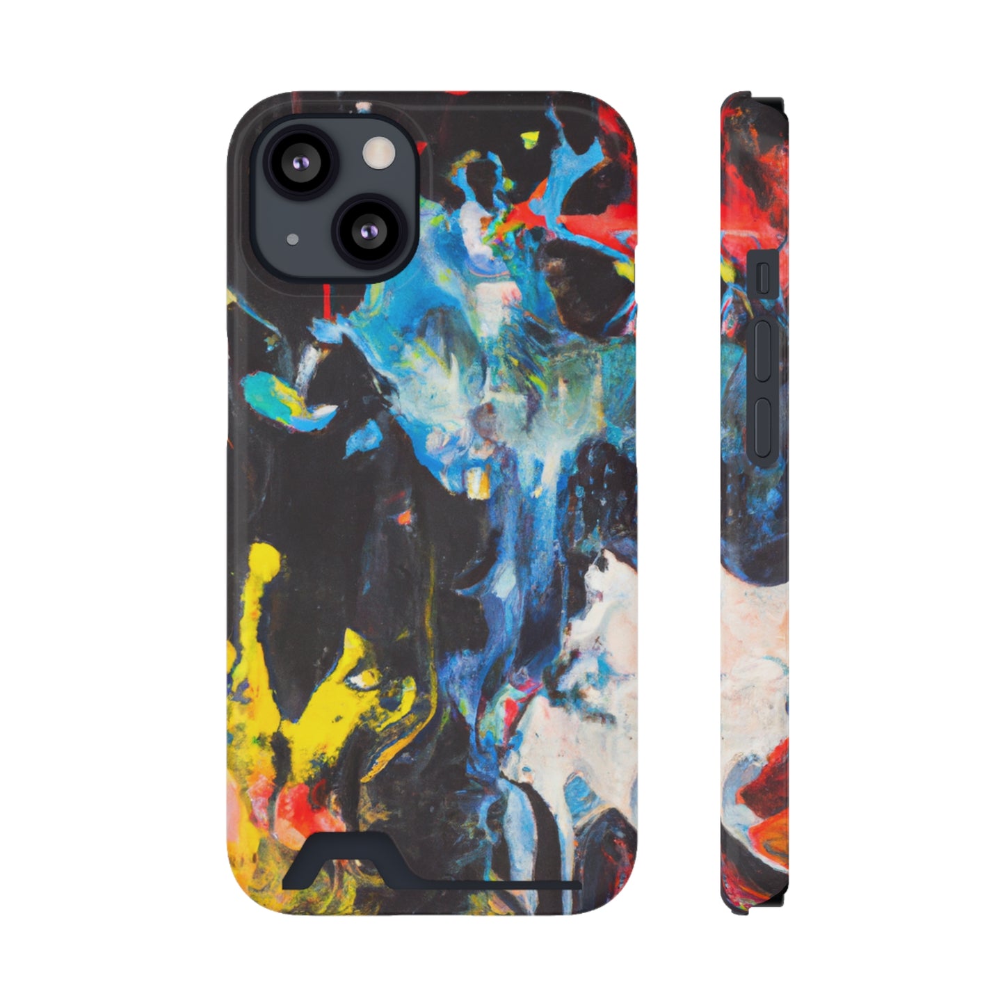 iPhone 13 or Samsung S21, S22 Case with Card Holder Ft. Blue Splat