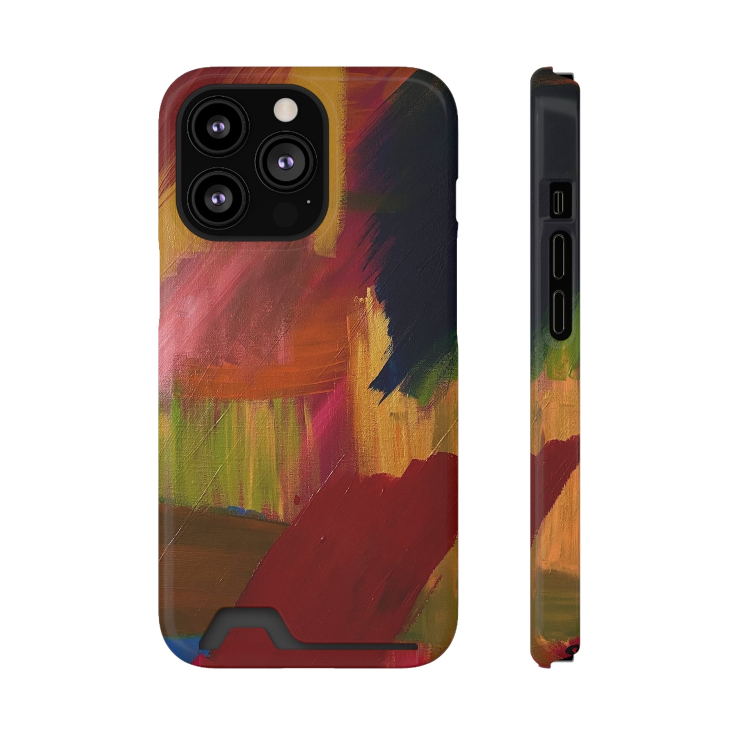 iPhone 13 and Samsung S21, S22 Cases with Card Holder Ft. Abstract Red