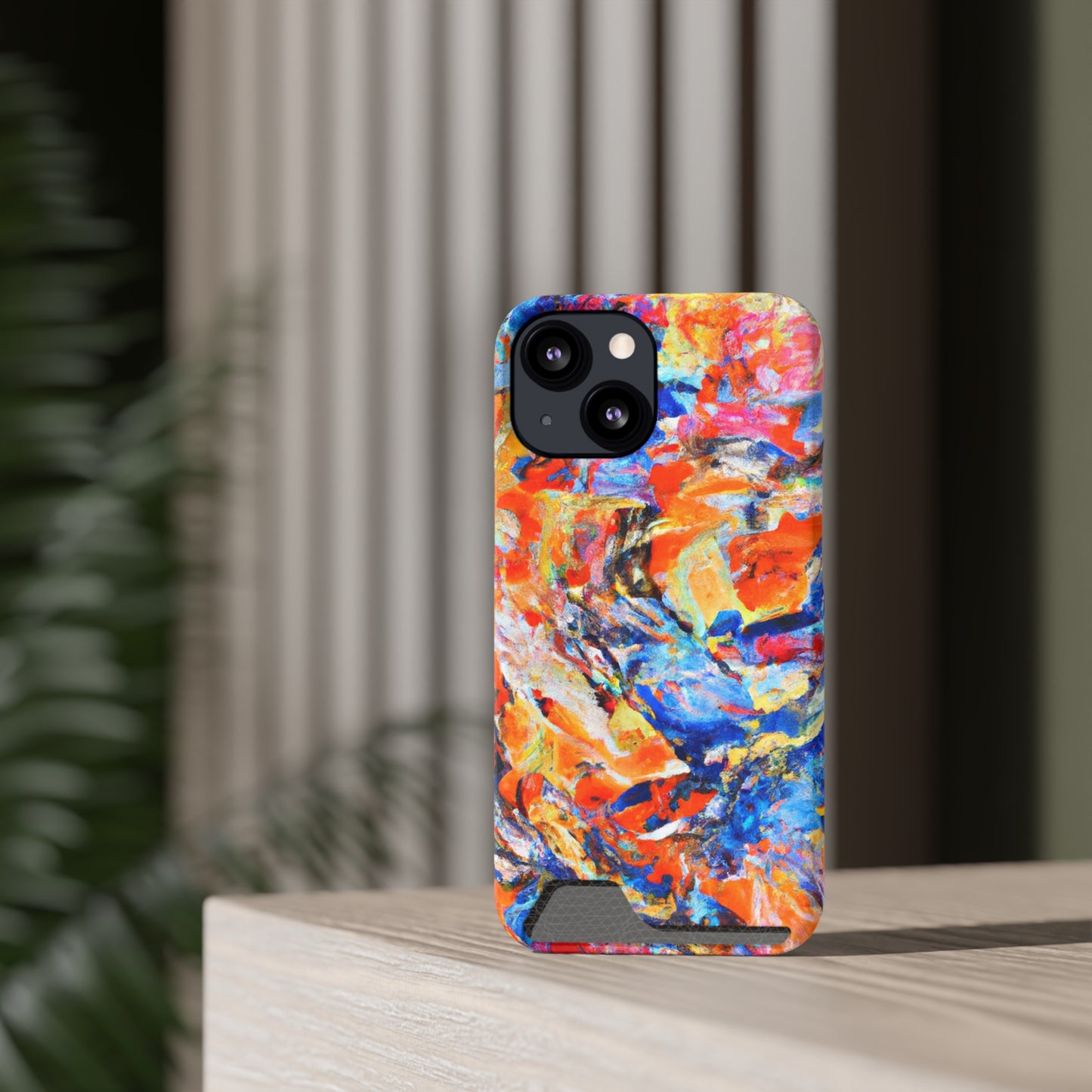 iPhone 13 and Samsung S21, S22 Cases with Card Holder Ft. Abstract Blue and Orange