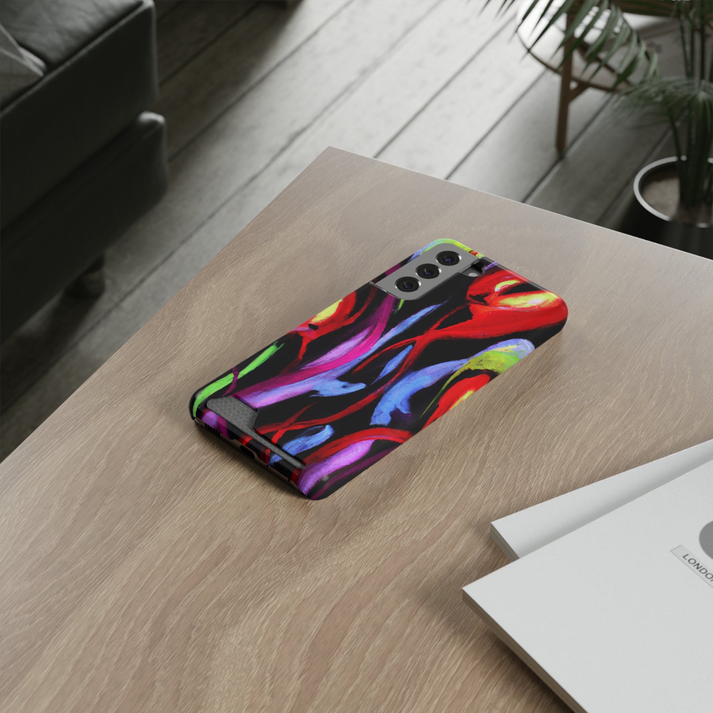 iPhone 13 and Samsung S21, S22 Cases with Card Holder Ft. Abstract Tulips