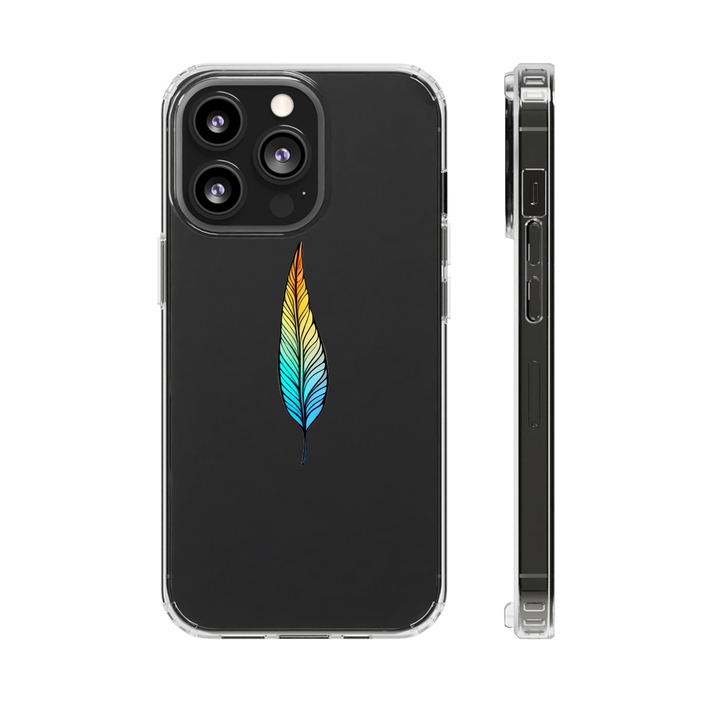 Clear Hard Plastic Phone Case for iPhone 1-14 and Samsung S21-S22 Ft. Single Feather