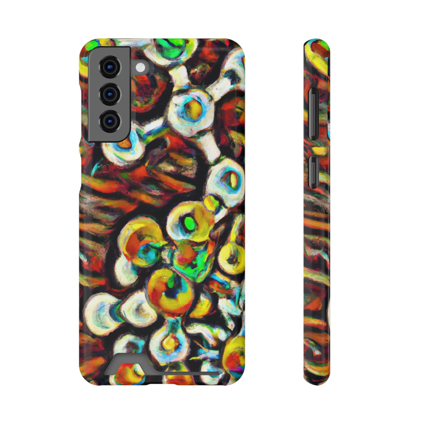 iPhone 13 and Samsung S21, S22 Cases with Card Holder Ft. Abstract Molecule