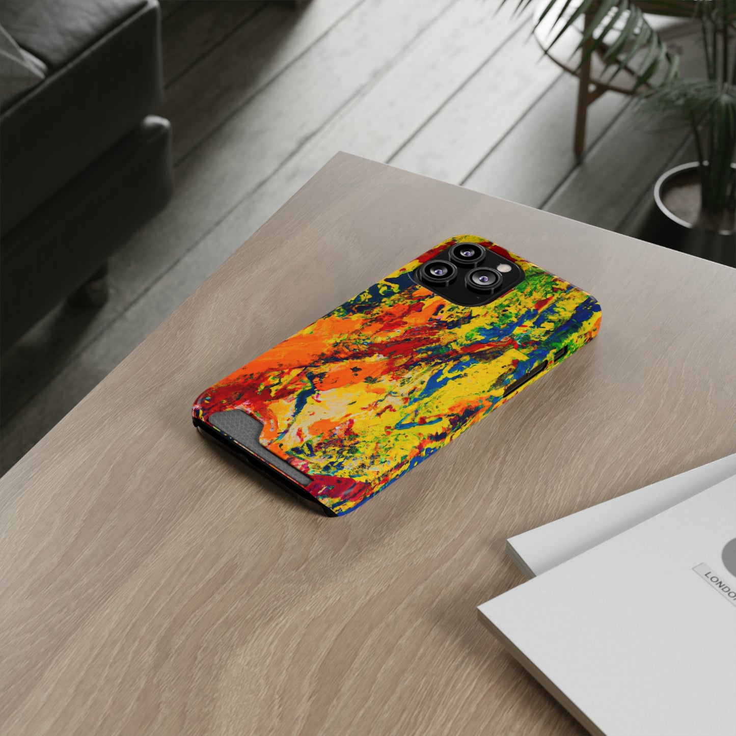 iPhone or Samsung Case with Card Holder Ft. Abstract Yellow Orange