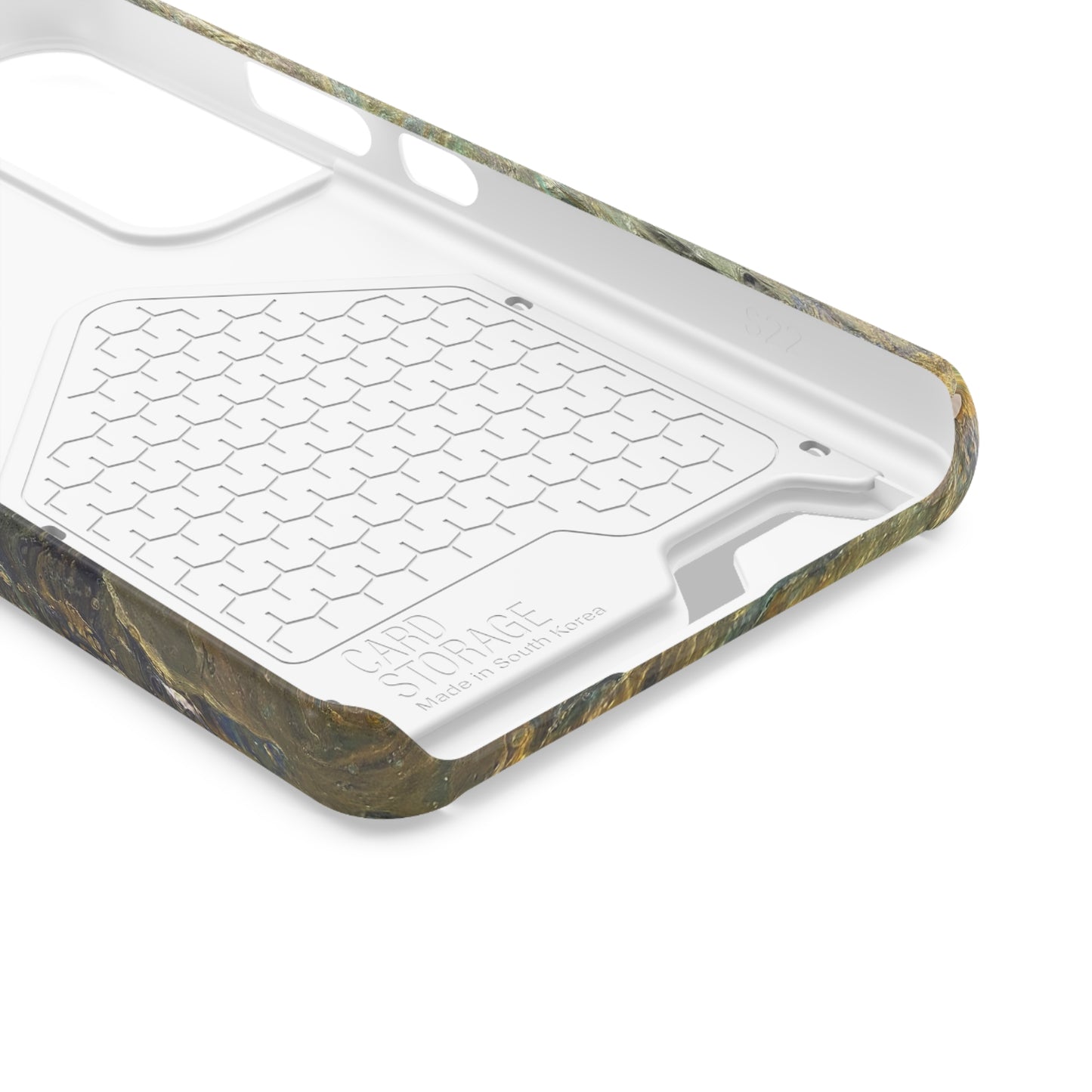 iPhone 13 and Samsung S21, S22 Cases with Card Holder Ft. Abstract Acrylic Gold Waterfall