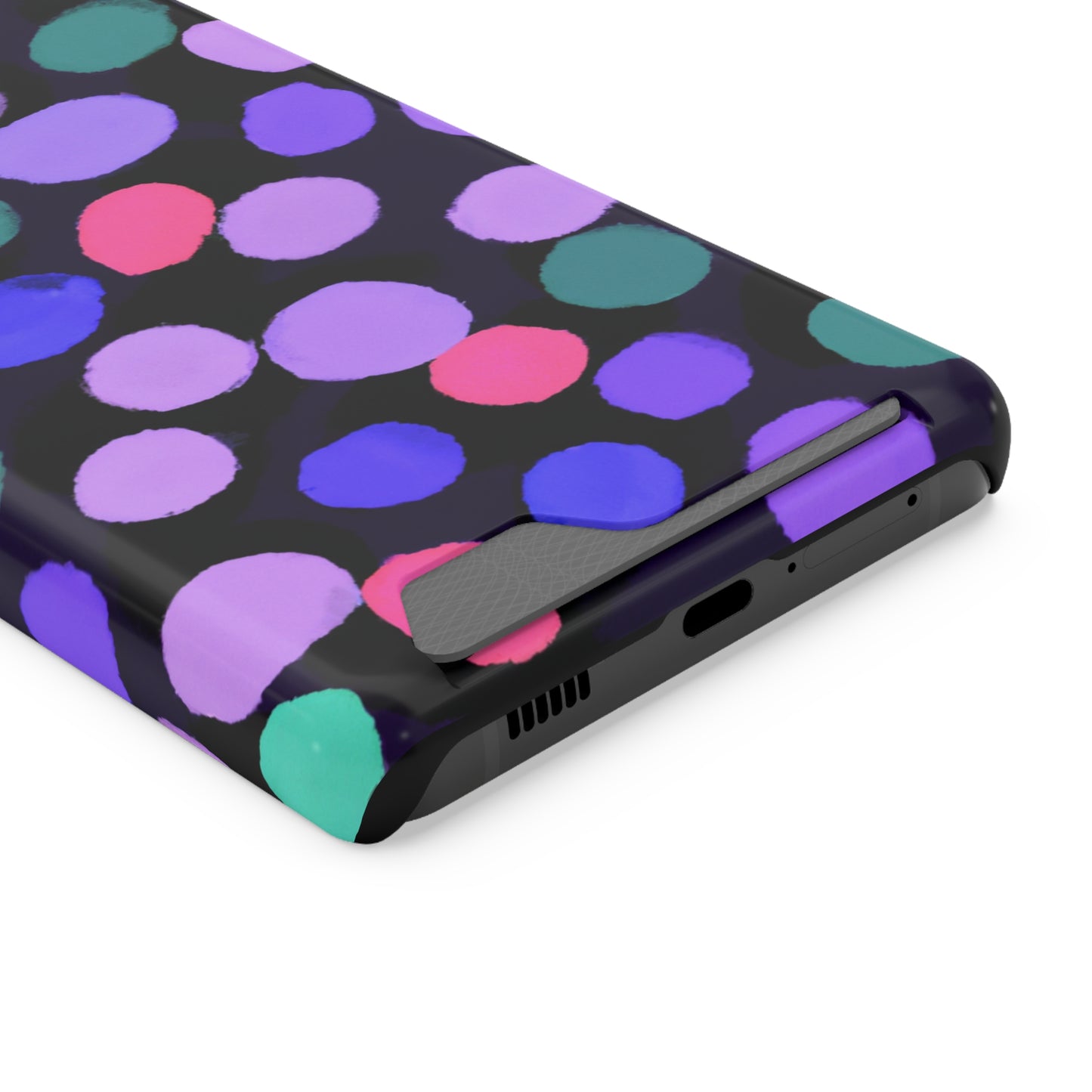 iPhone 13 and Samsung S21, S22 Cases with Card Holder Ft. Purple Dots