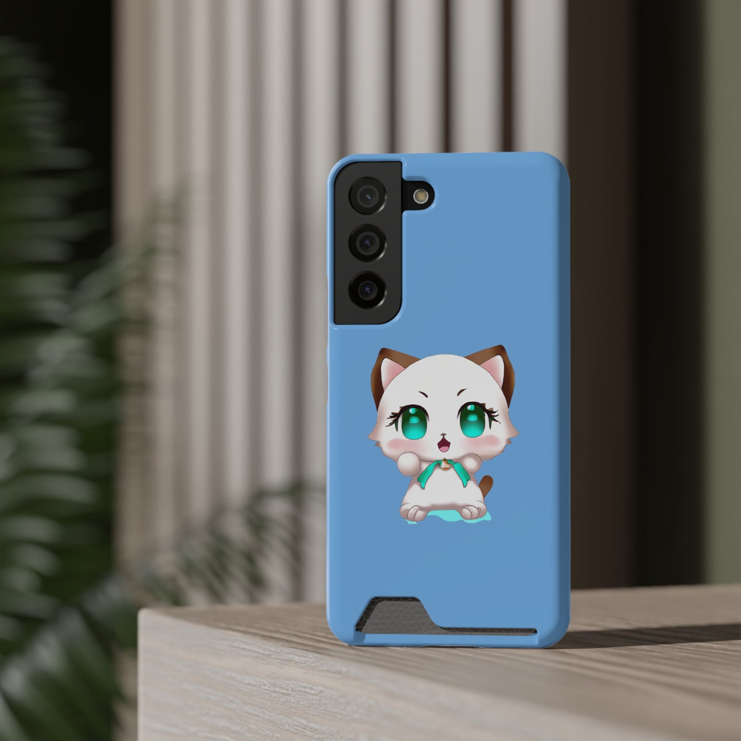 iPhone 13 and Samsung S21, S22 Cases with Card Holder Ft. Cute Kitty