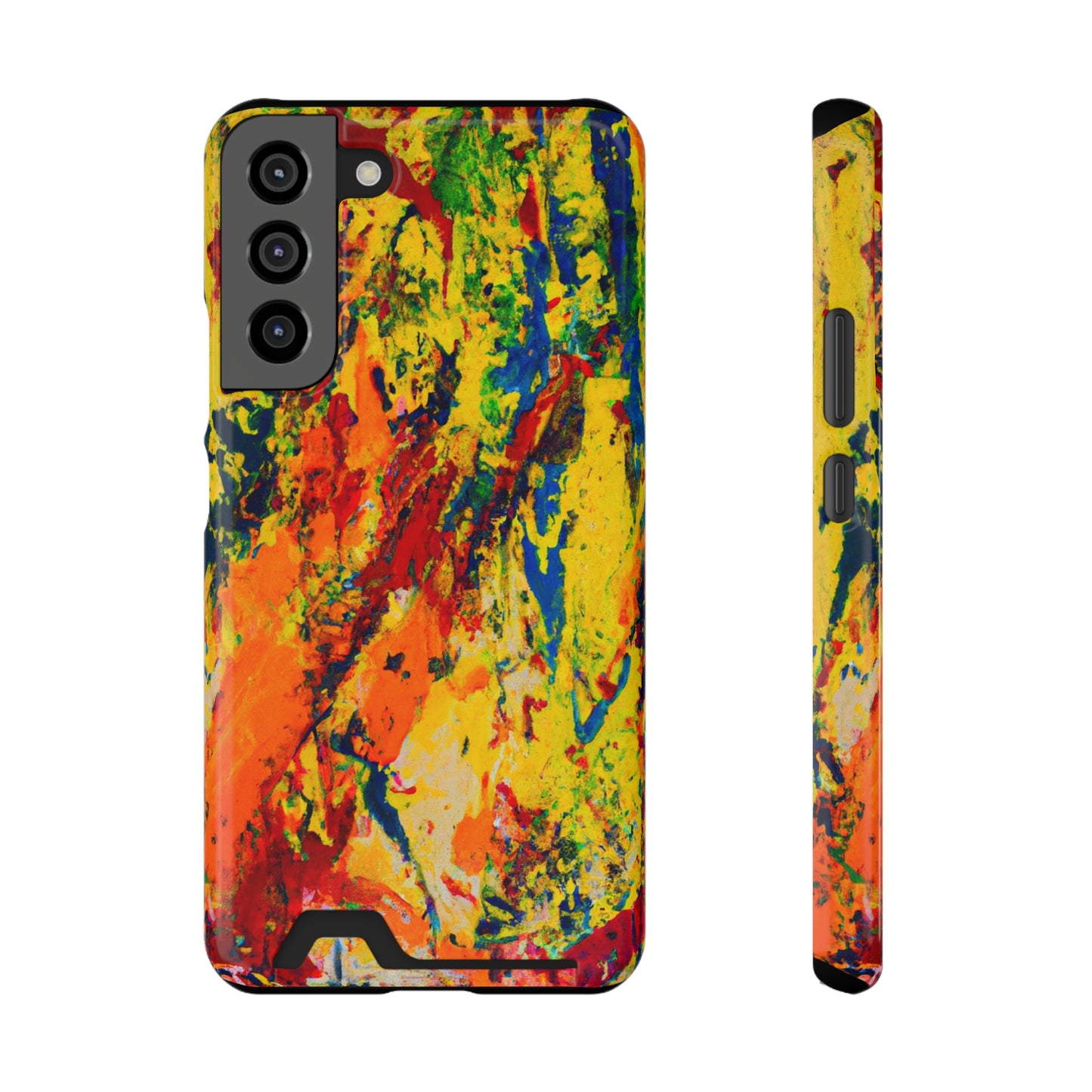 iPhone or Samsung Case with Card Holder Ft. Abstract Yellow Orange