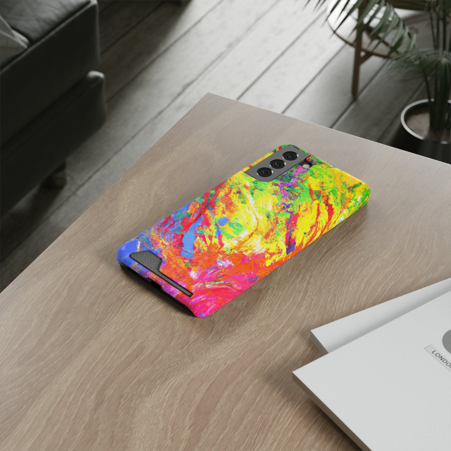 Abstract Sherbet: Phone case with card holder for iPhone 13 models and Samsung S21-S22 models