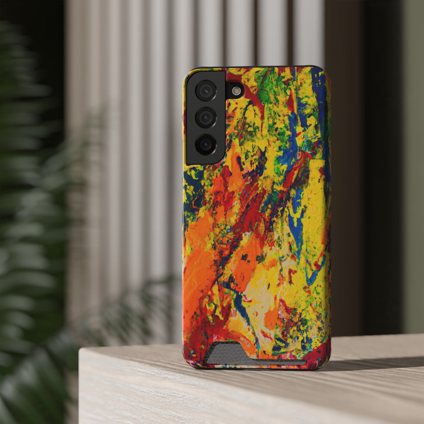 iPhone or Samsung Case with Card Holder Ft. Abstract Yellow Orange