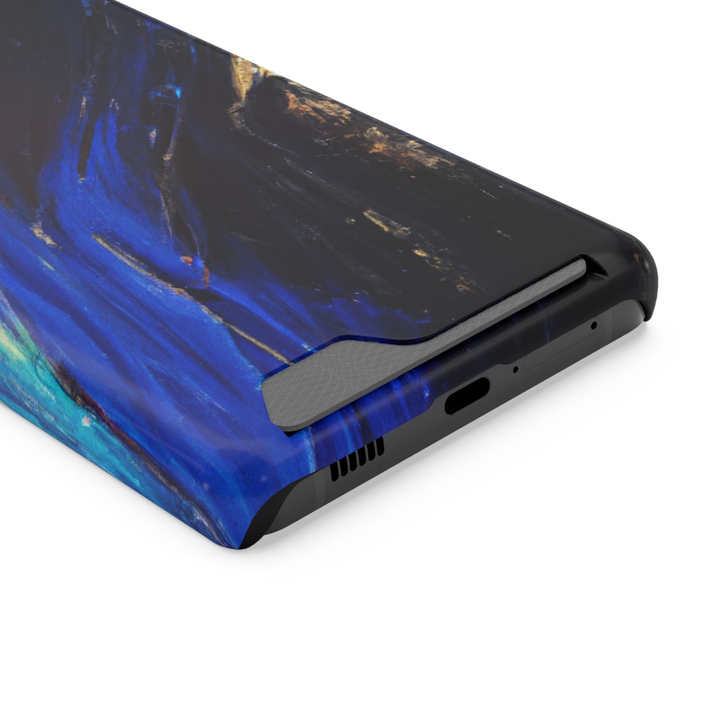 iPhone 13 and Samsung S21, S22 Cases with Card Holder Ft. Acrylic Blue Gold