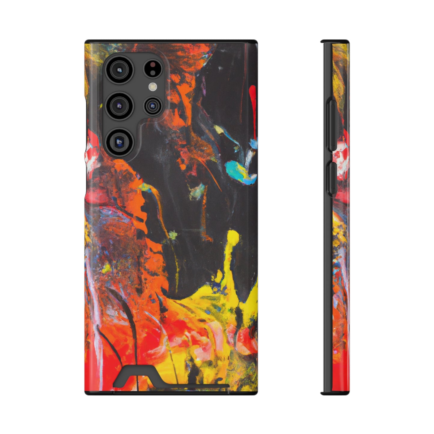 iPhone 13 and Samsung S21, S22 Cases with Card Holder Ft. Abstract Orange