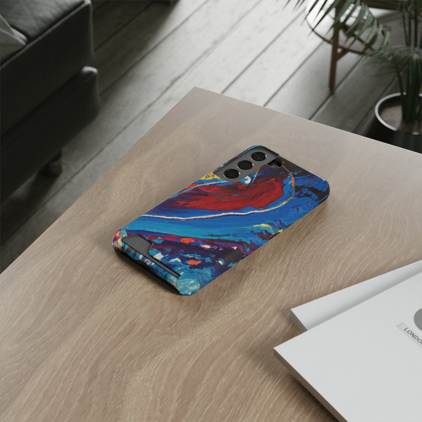 iPhone 13 and Samsung S21, S22 Cases with Card Holder Ft. Abstract Wave