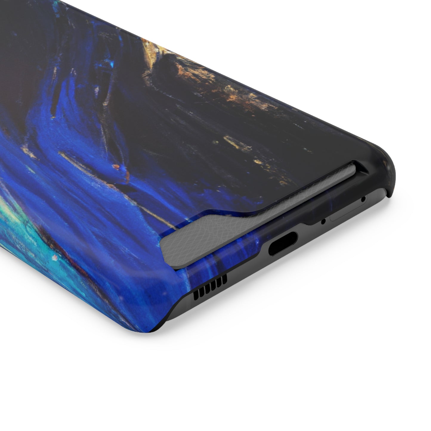 iPhone 13 and Samsung S21, S22 Cases with Card Holder Ft. Acrylic Blue Gold