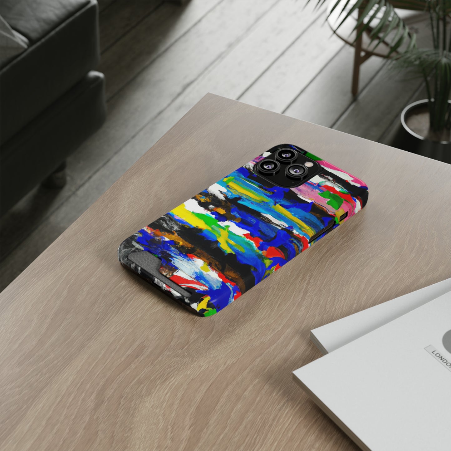 iPhone 13 and Samsung S21, S22 Cases with Card Holder Ft. Abstract Stripes