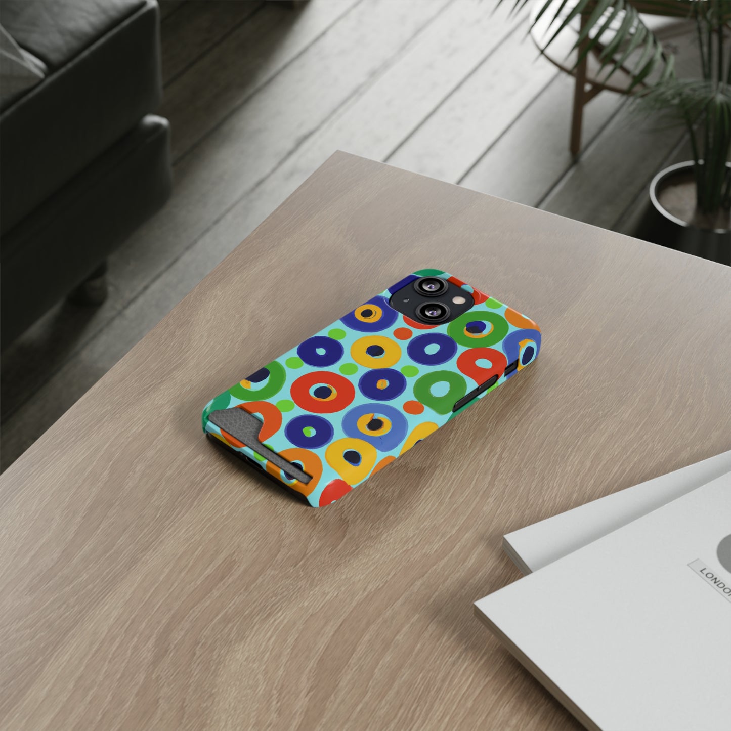 iPhone 13 and Samsung S21, S22 Cases with Card Holder Ft. Vivid Circles