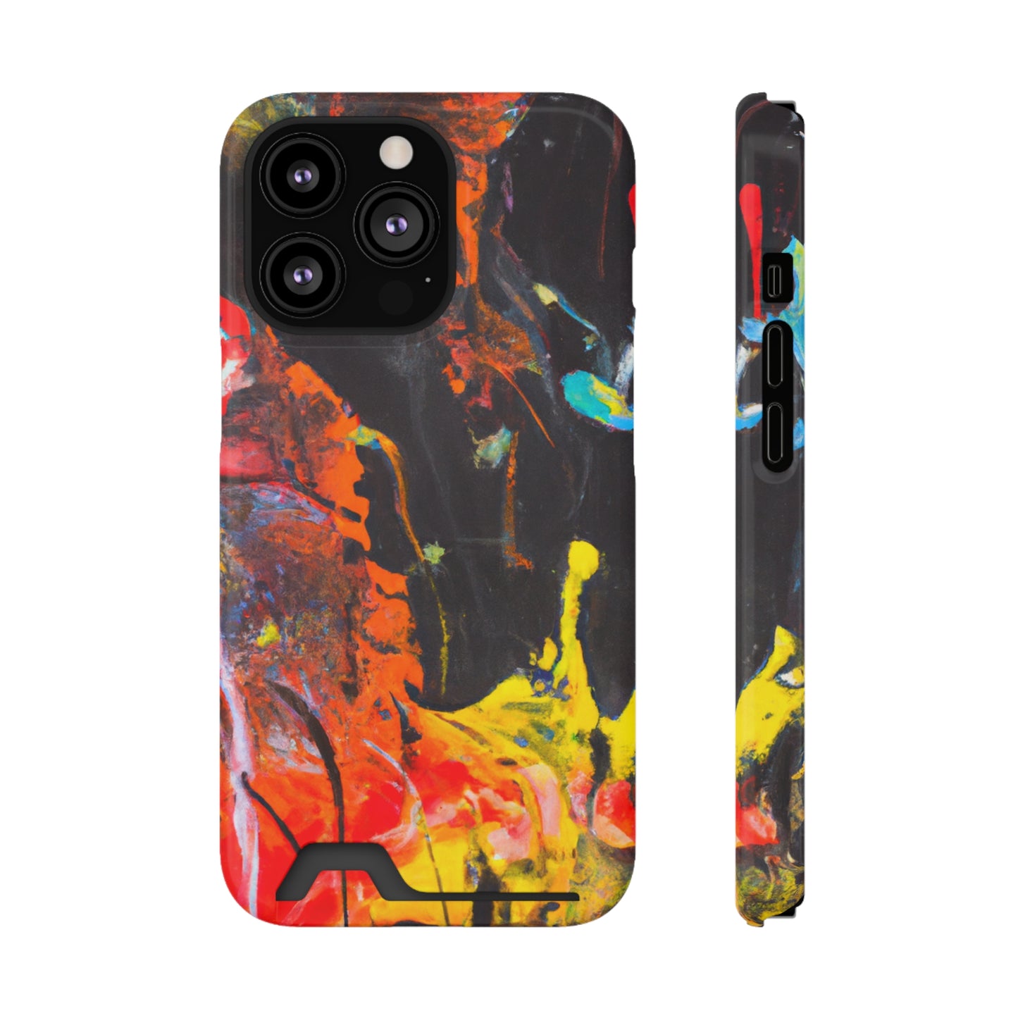 iPhone 13 and Samsung S21, S22 Cases with Card Holder Ft. Abstract Orange