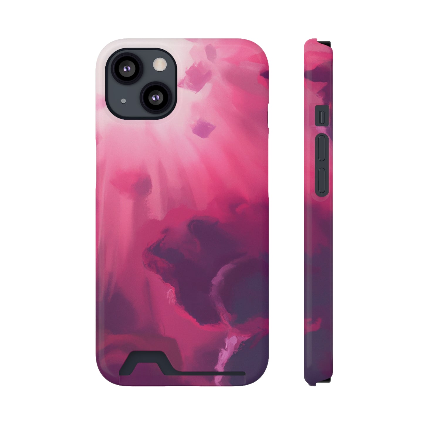 iPhone 13 and Samsung S21, S22 Cases with Card Holder Ft. Abstract Pink Sky