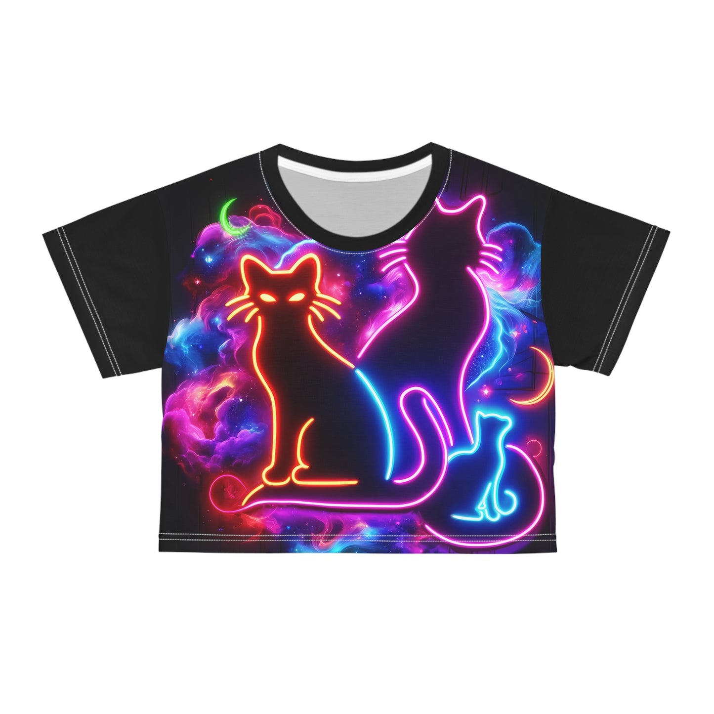 Neon Cats Crop Top Tee