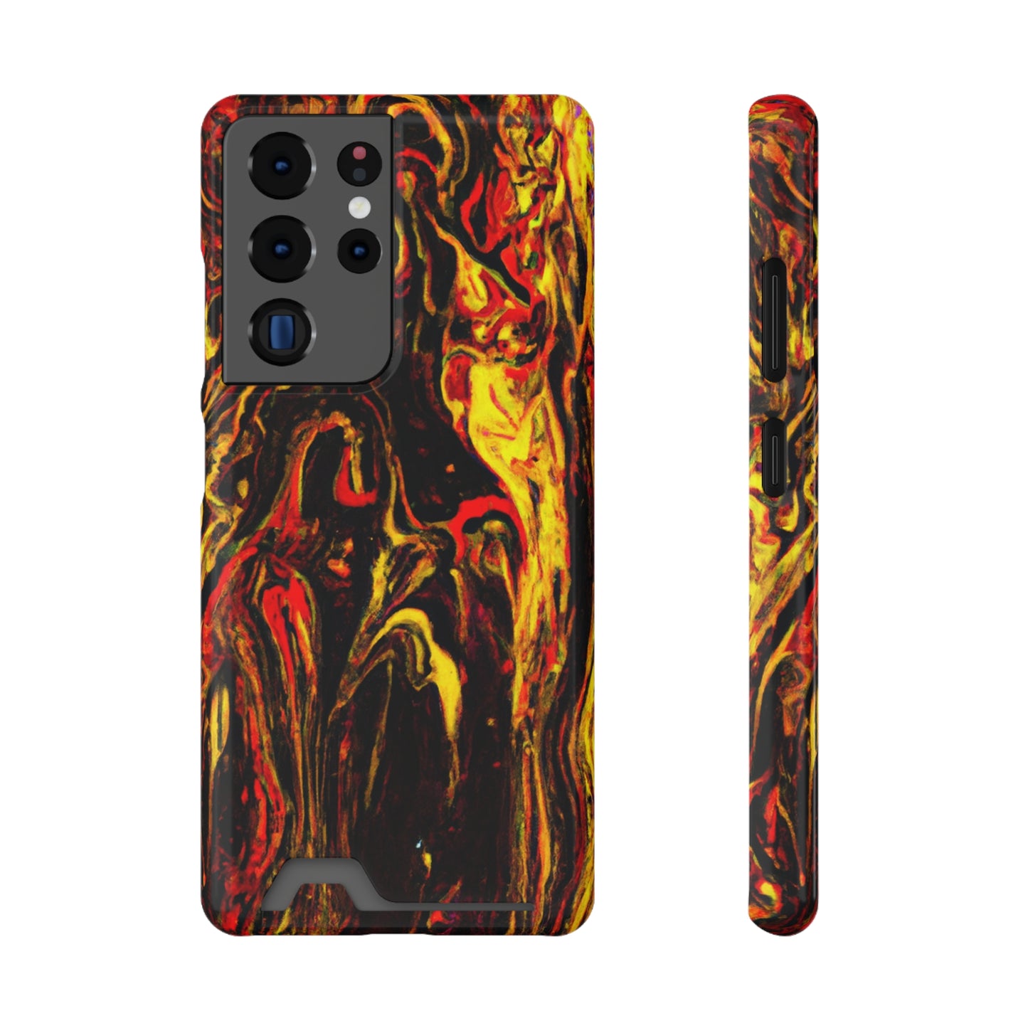 iPhone 13 and Samsung S21, S22 Cases with Card Holder Ft. Abstract Black and Yellow