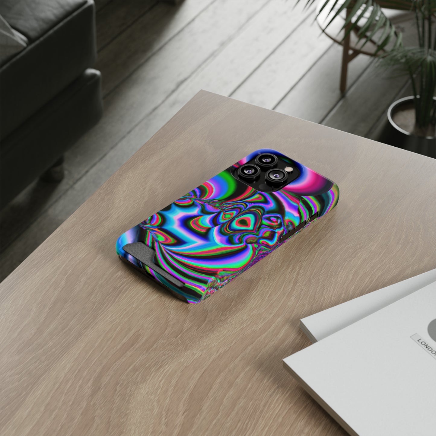 iPhone 13 and Samsung S21, S22 Cases with Card Holder Ft. Abstract Time