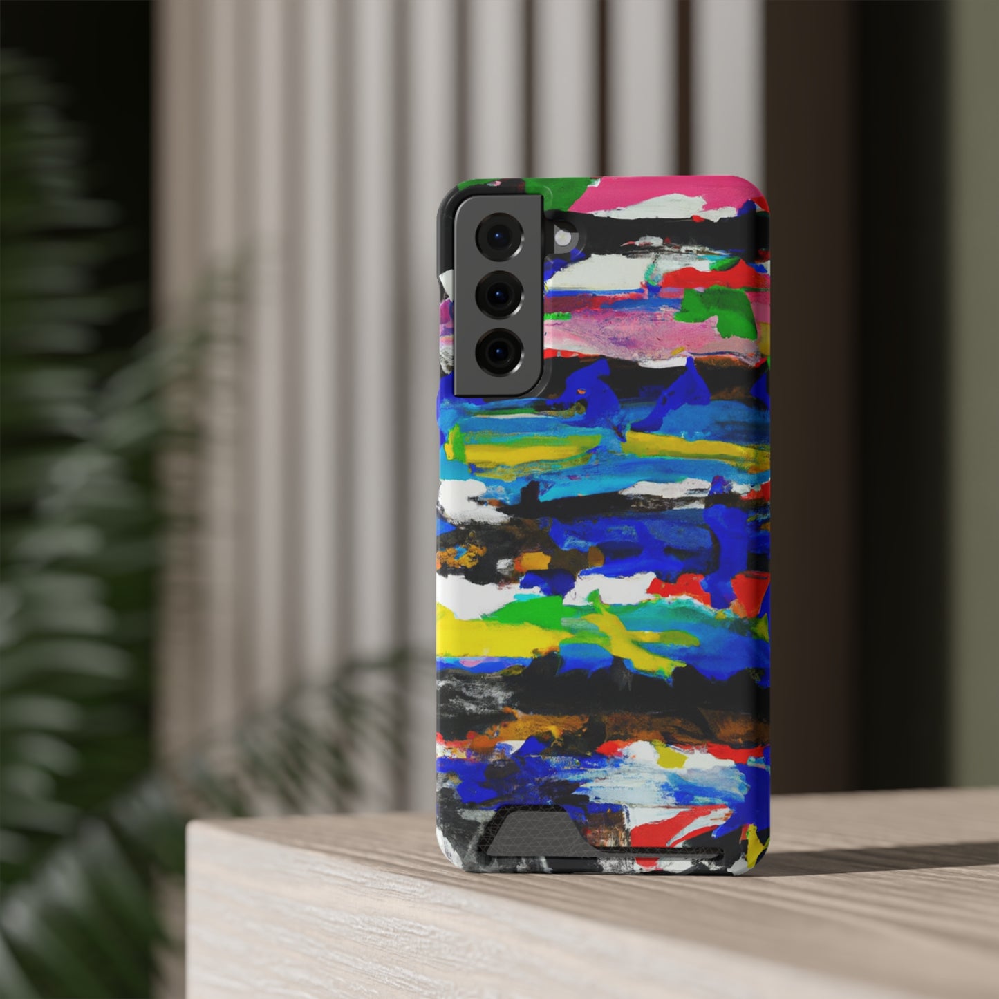 iPhone 13 and Samsung S21, S22 Cases with Card Holder Ft. Abstract Stripes
