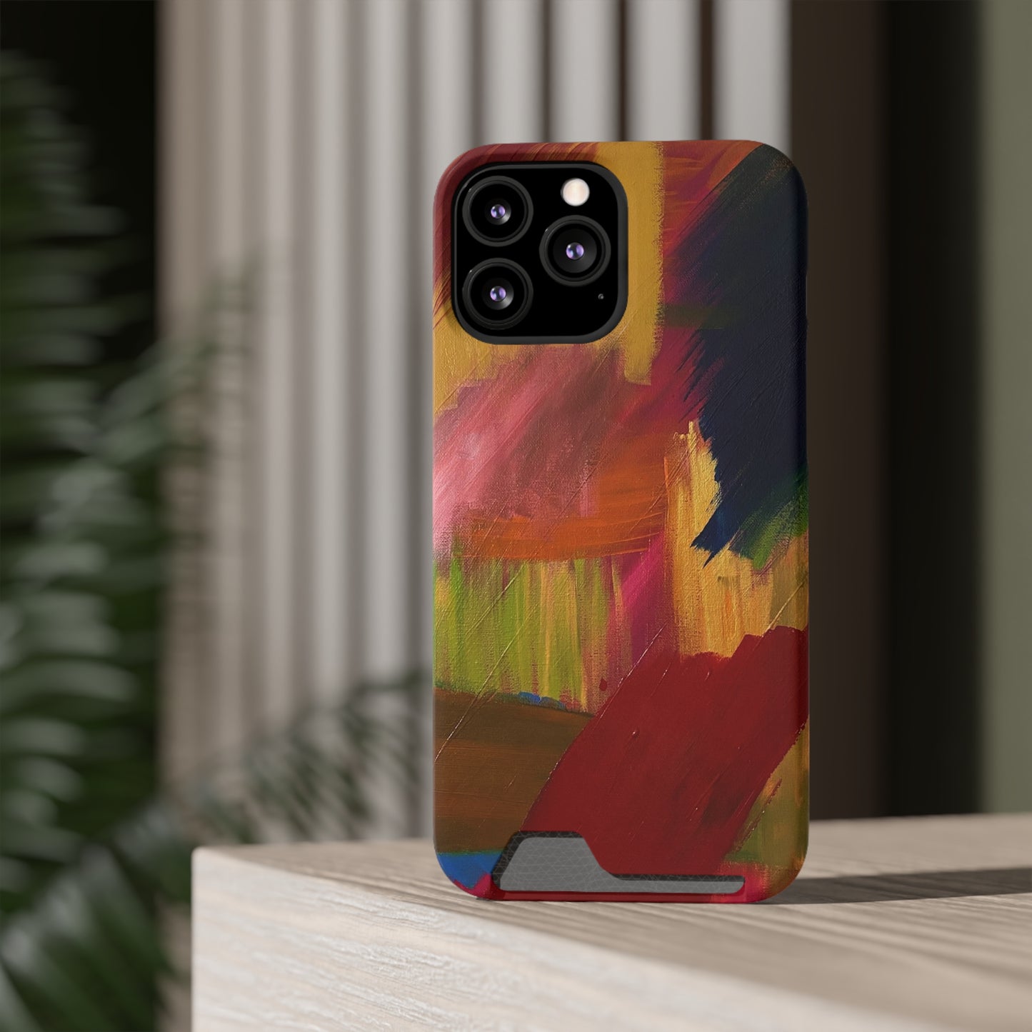 iPhone 13 and Samsung S21, S22 Cases with Card Holder Ft. Abstract Red