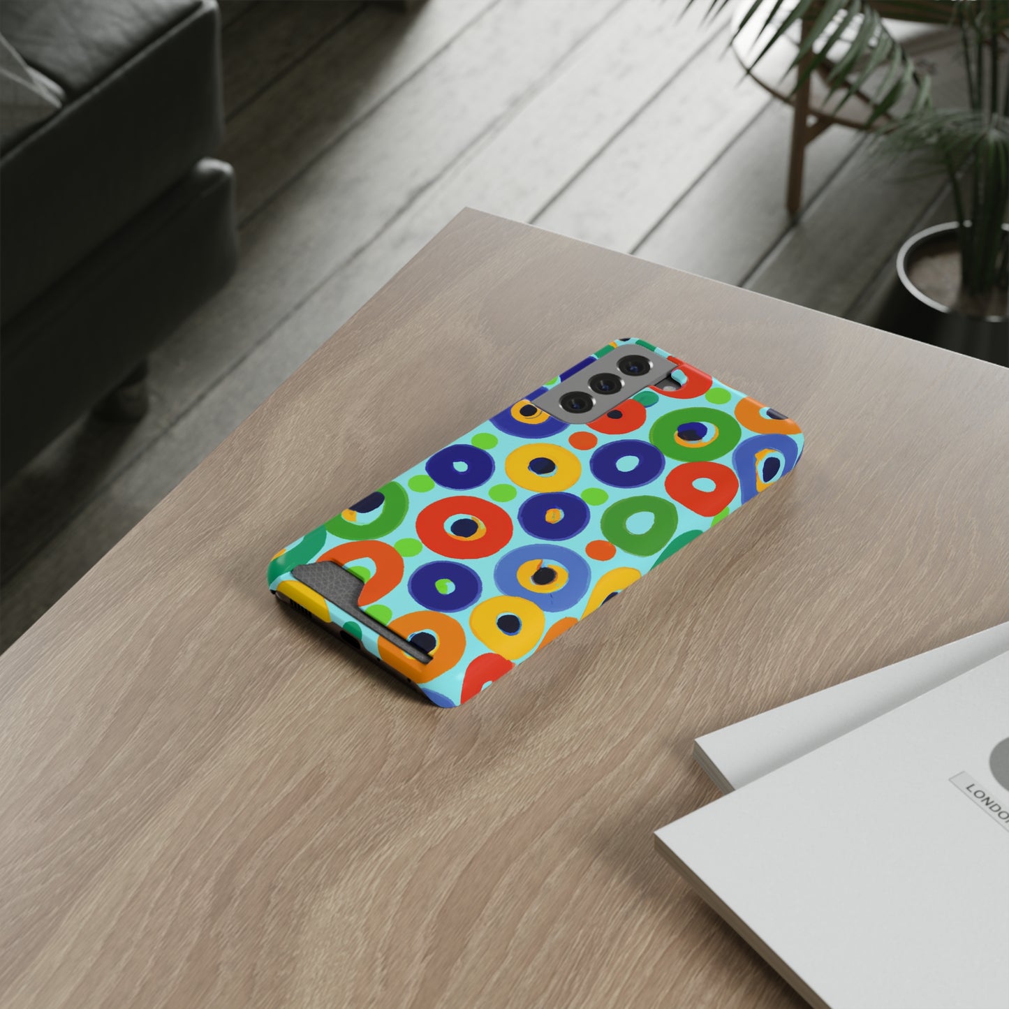 iPhone 13 and Samsung S21, S22 Cases with Card Holder Ft. Vivid Circles