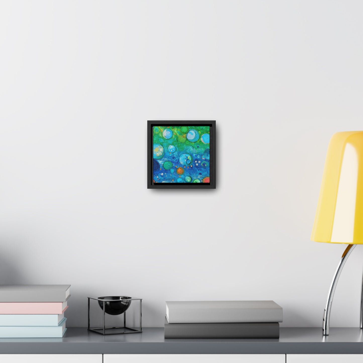 6x6-inch Abstract Framed Canvas: Abstract Bubbles