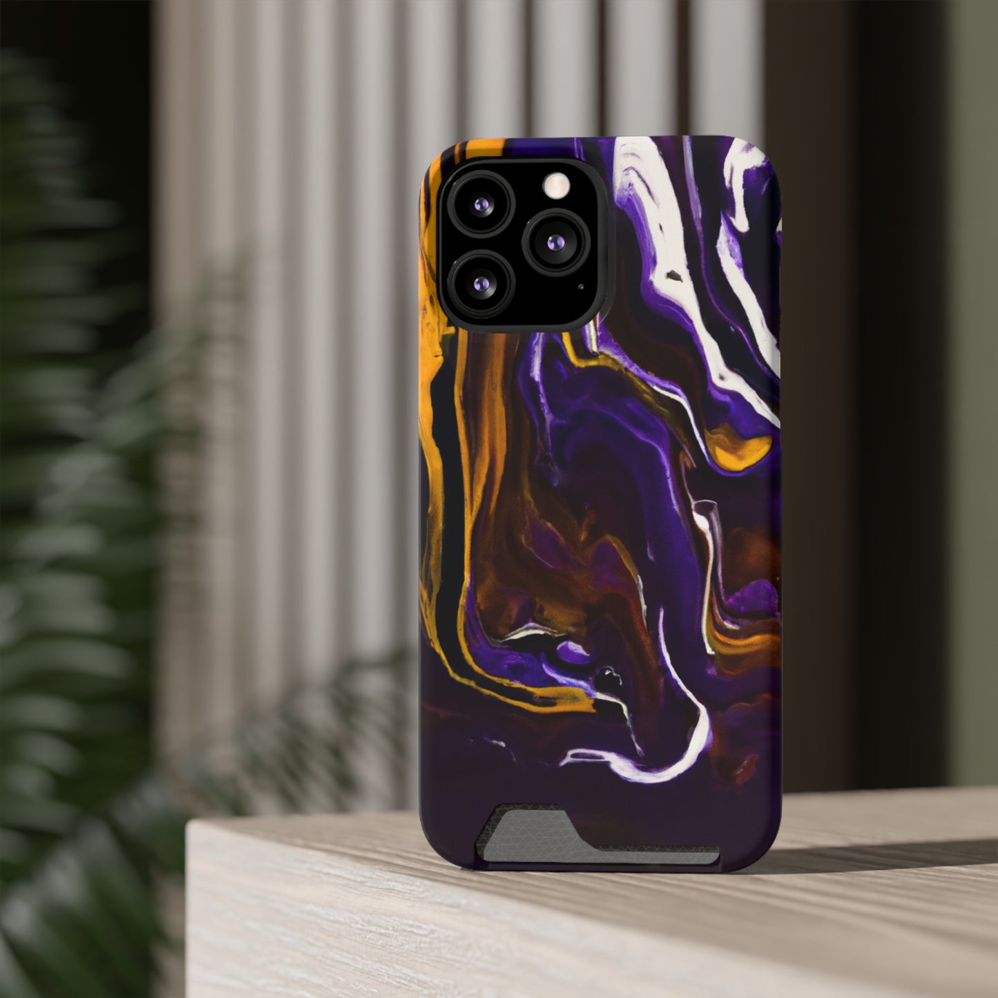 iPhone 13 and Samsung S21, S22 Cases with Card Holder Ft. Purple Tiger Stripes