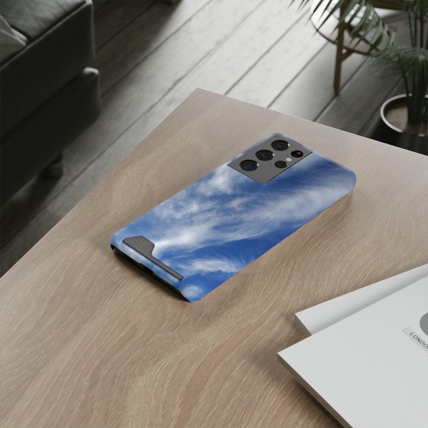 iPhone 13 and Samsung S21, S22 Cases with Card Holder Ft. Clouds