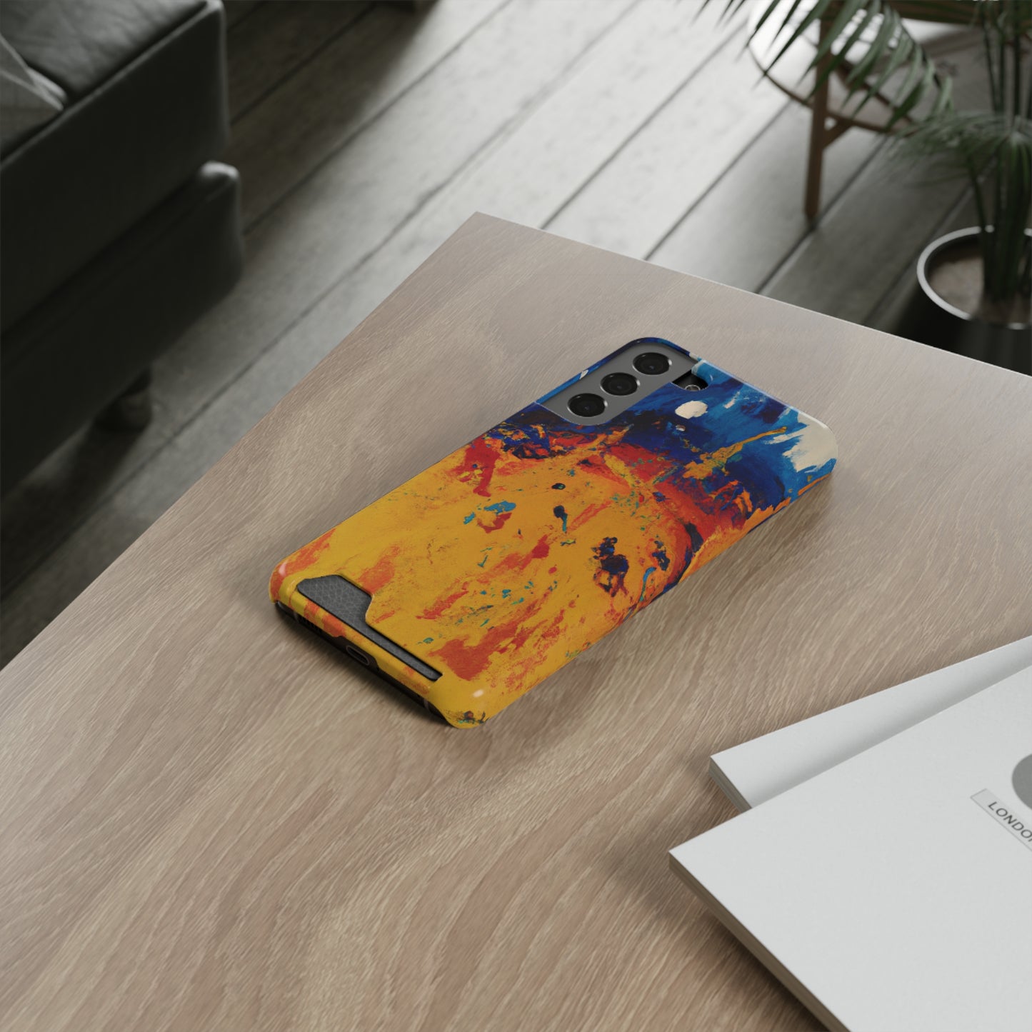 iPhone 13 and Samsung S21, S22 Cases with Card Holder Ft. Abstract Sun