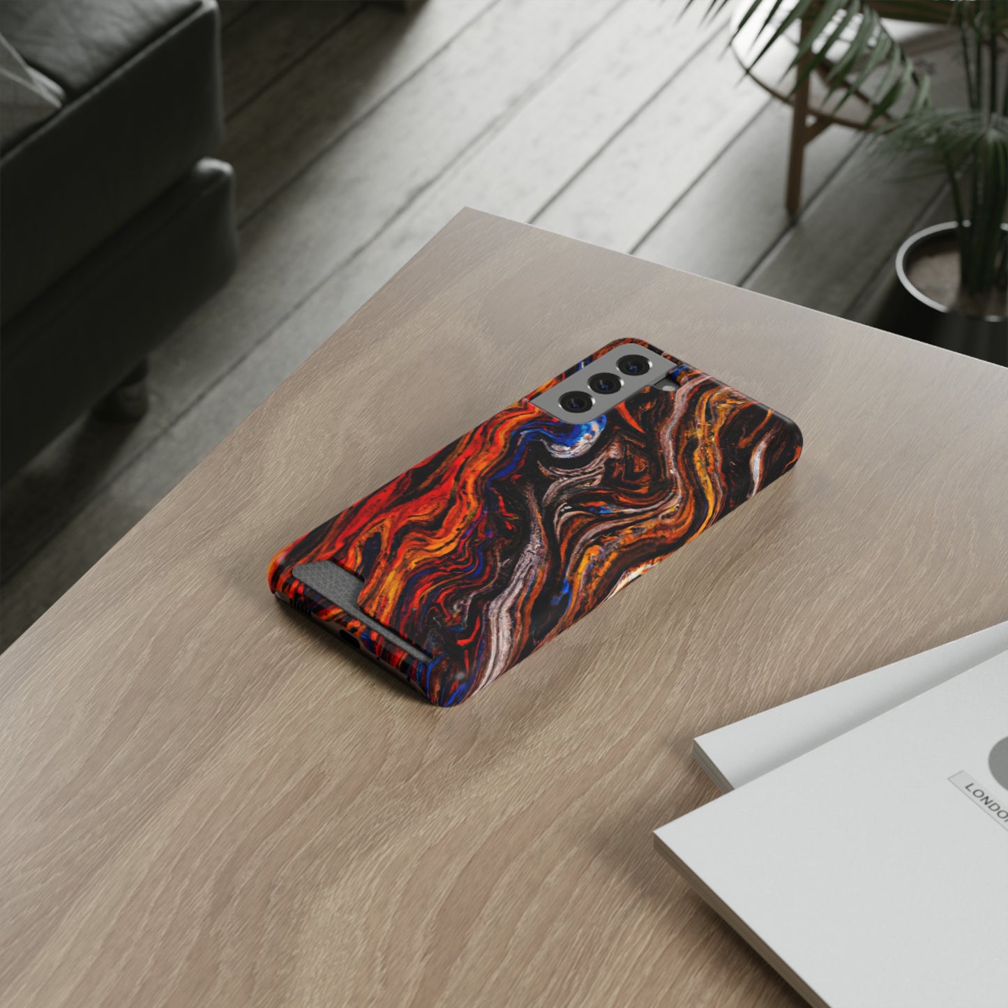 iPhone 13 and Samsung S21, S22 Cases with Card Holder Ft. Abstract Petrified Wood