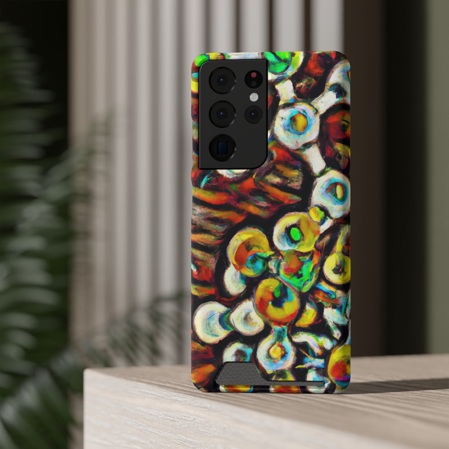 iPhone 13 and Samsung S21, S22 Cases with Card Holder Ft. Abstract Molecule