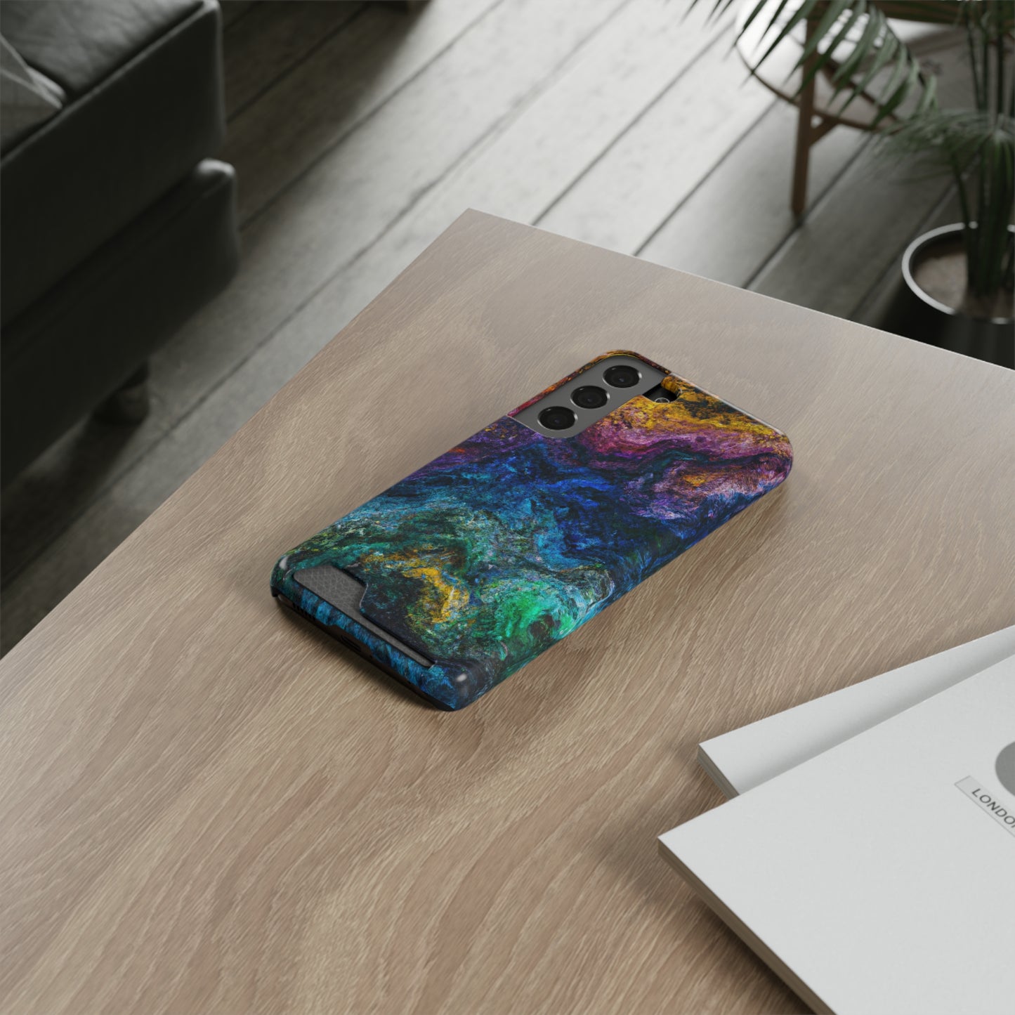 iPhone or Samsung Case with Card Holder Ft. Abstract Opal