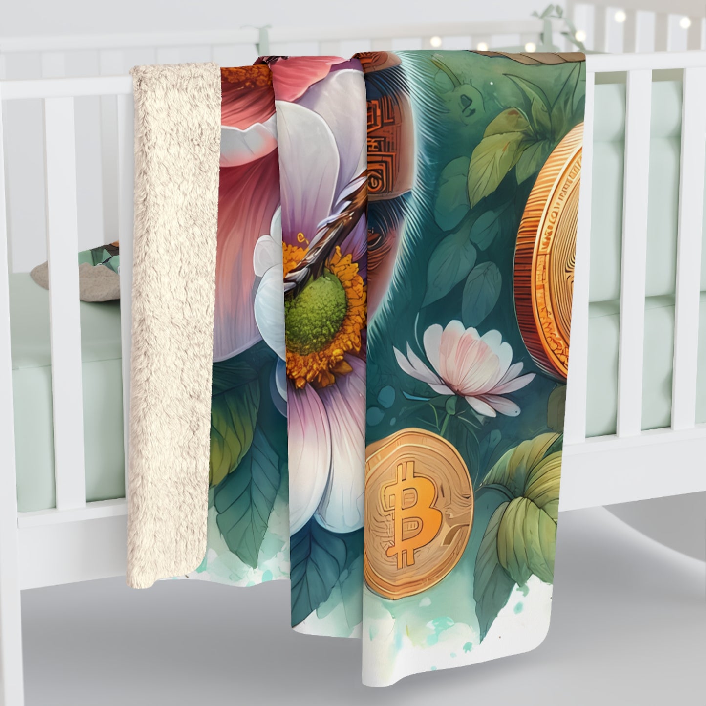 Bitcoin Bee Flower Sherpa Fleece Blanket