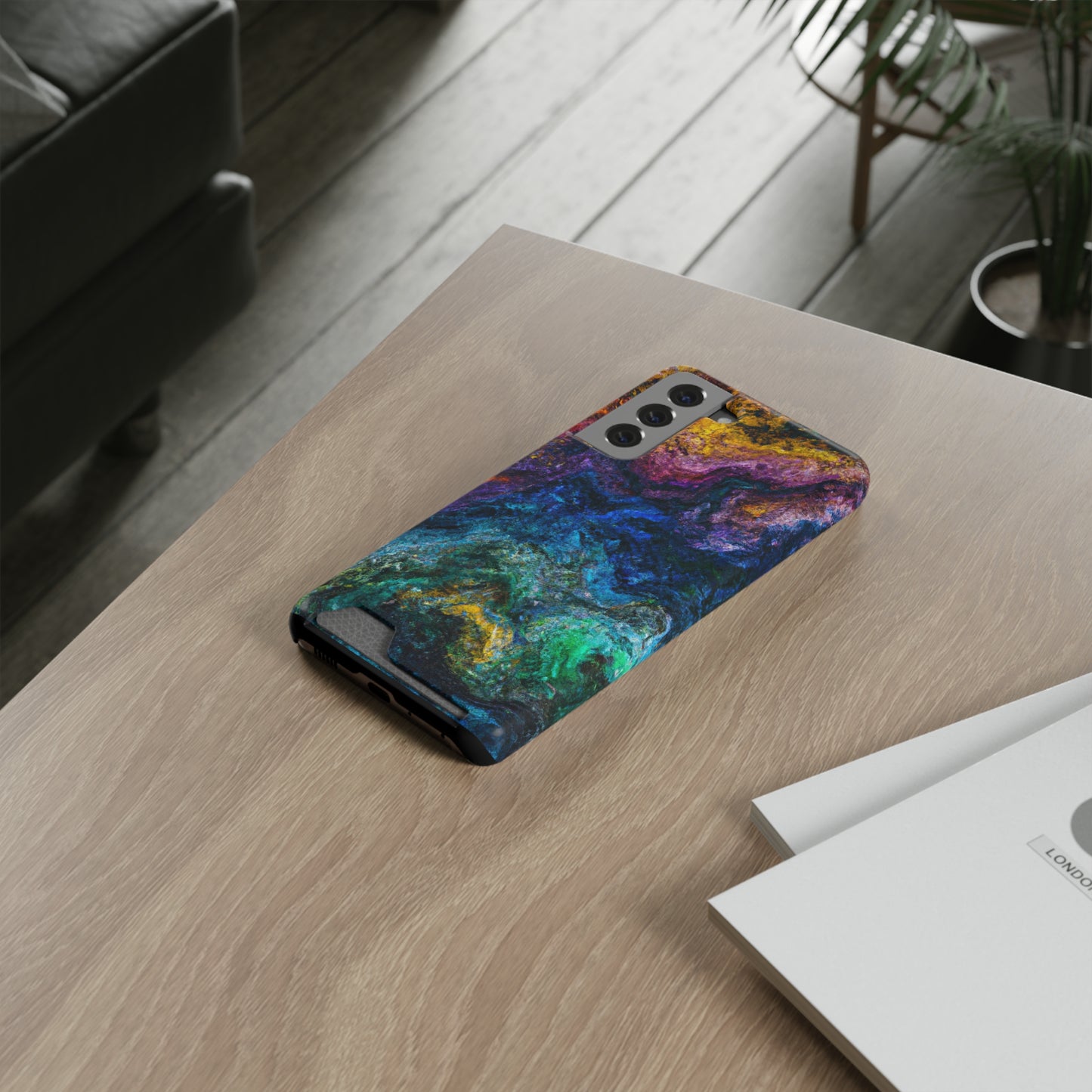 iPhone or Samsung Case with Card Holder Ft. Abstract Opal