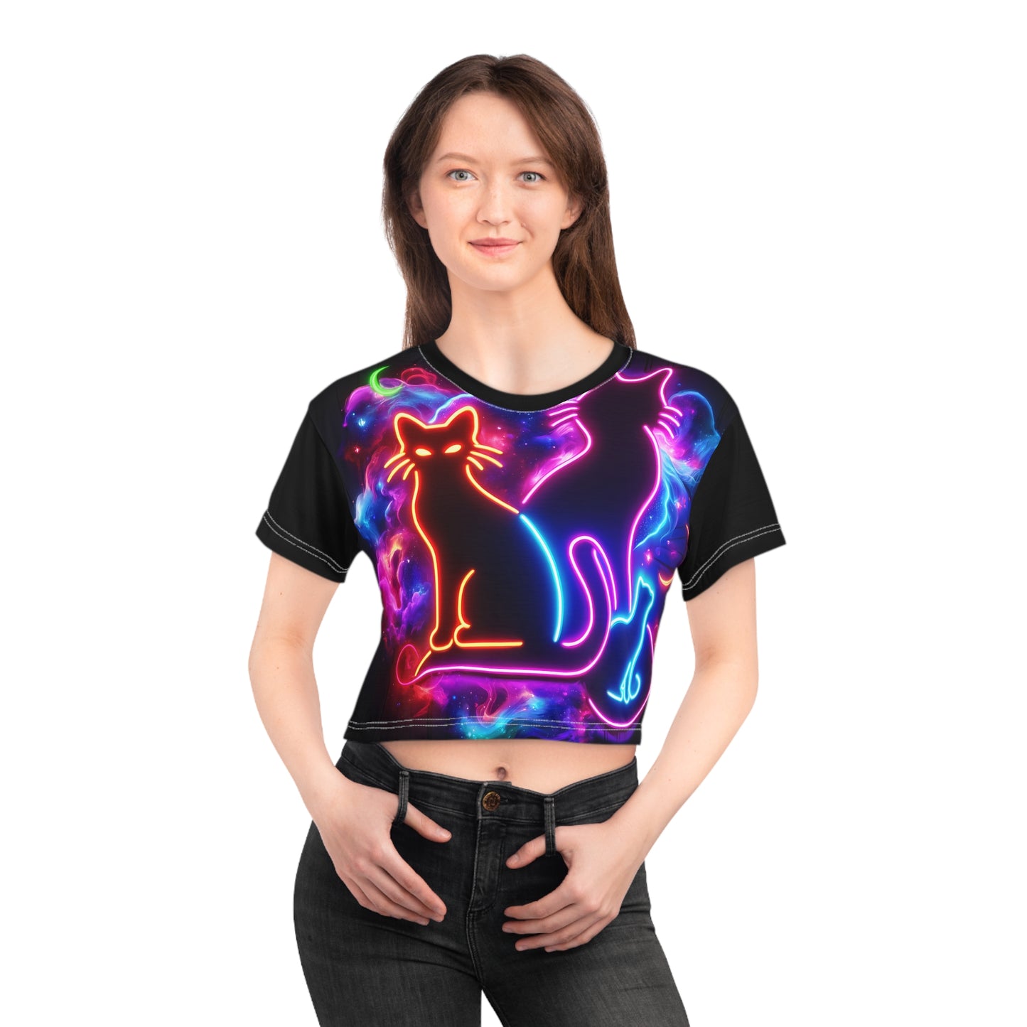 Neon Cats Crop Top Tee