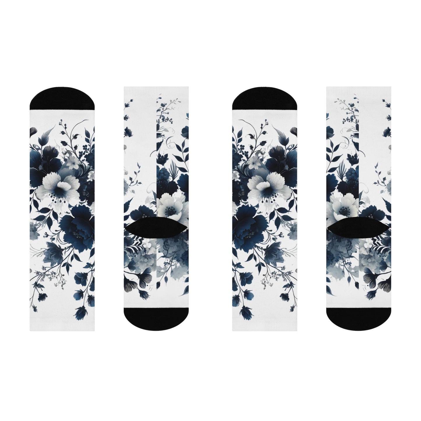 Floral Ink Crew Socks: Black & White Watercolor Flowers Cushioned Crew