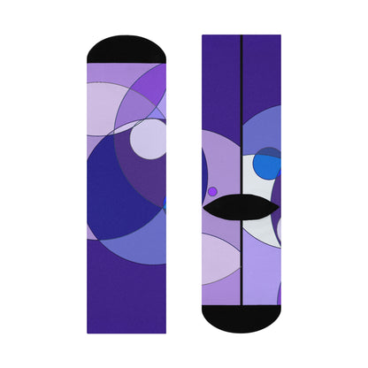 Purple Geometric Cushioned Crew Socks: Abstract Circle Pattern, Comfortable Everyday Socks