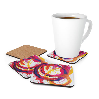 Corkwood Coaster Set of 4 Ft. Abstract Scarlet