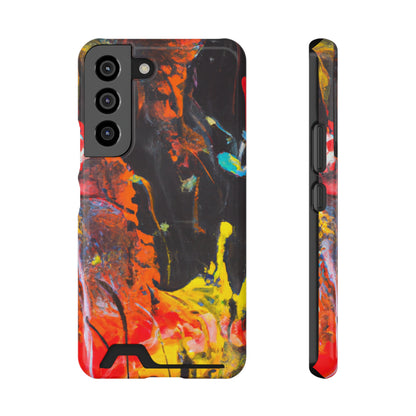 iPhone 13 and Samsung S21, S22 Cases with Card Holder Ft. Abstract Orange