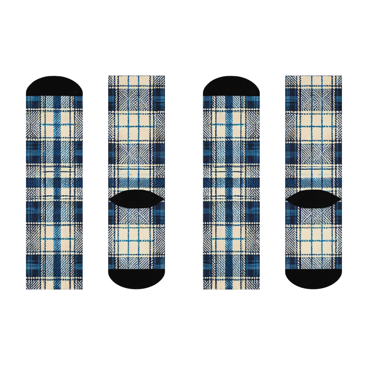 Blue Plaid Cushioned Crew Socks: Cozy Winter Blue Patterned Socks