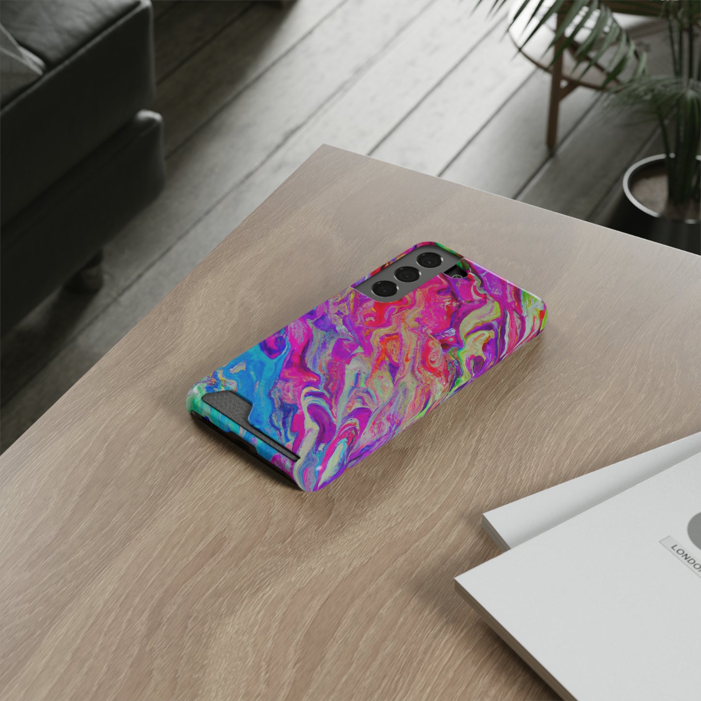 iPhone 13 and Samsung S21, S22 Cases with Card Holder Ft. Rainbow Waves